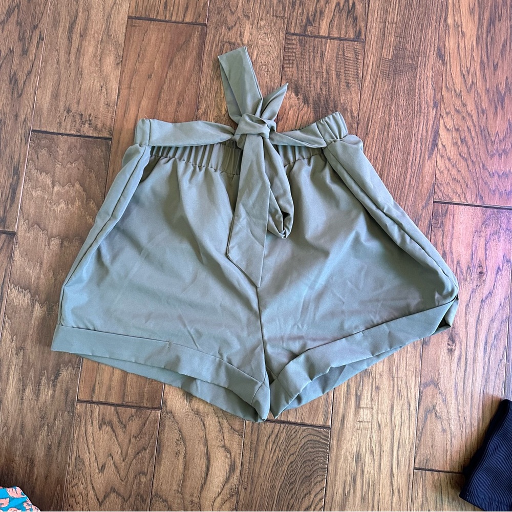 SHEIN Olive Green Belted Shorts